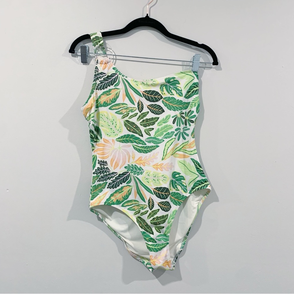 SOLID & STRIPED The Juliana Palm Leaf One-Shoulder Swimsuit - Picture 2 of 8
